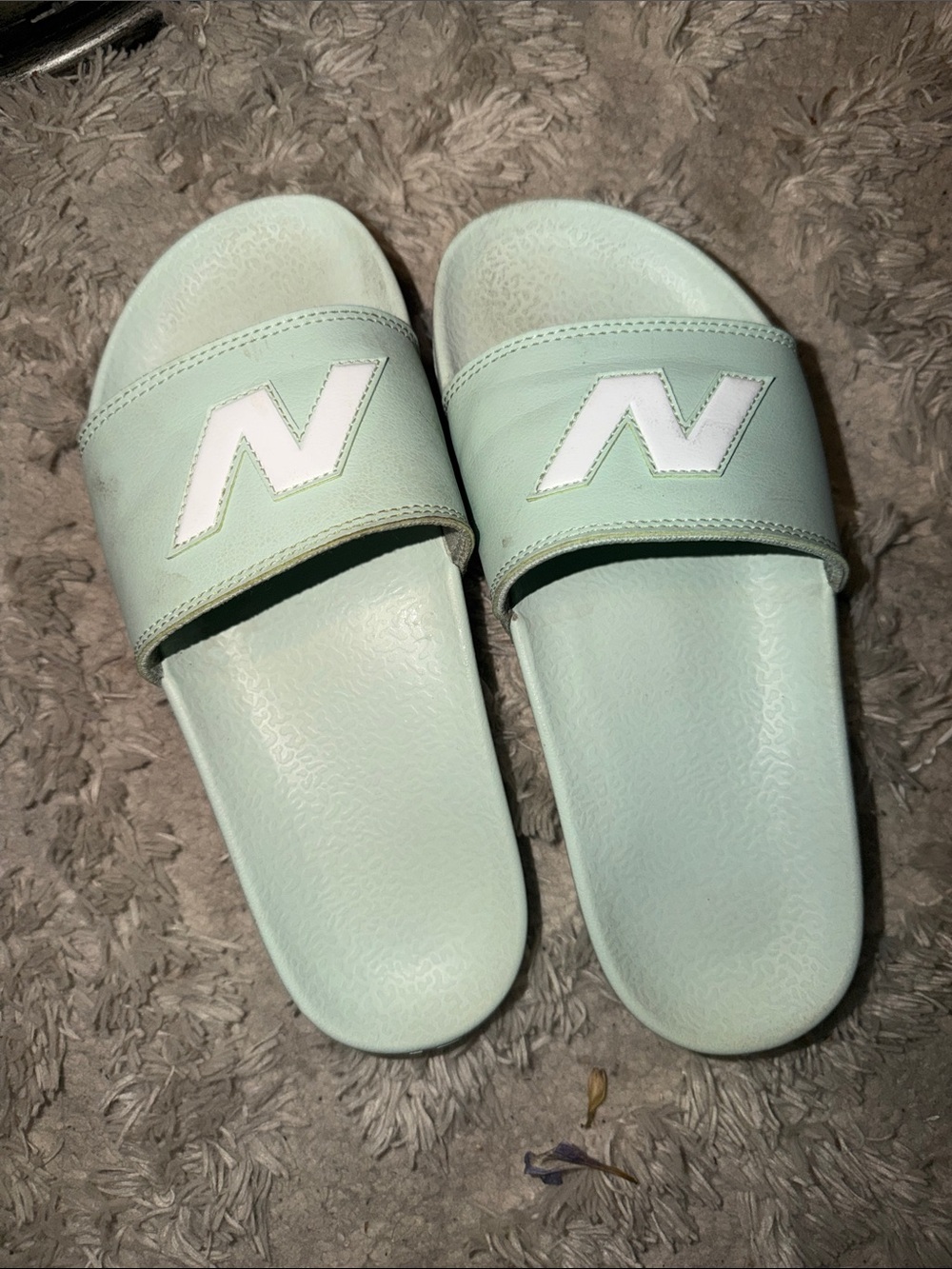 New Balance Mint Green Slide Sandals with White N Logo